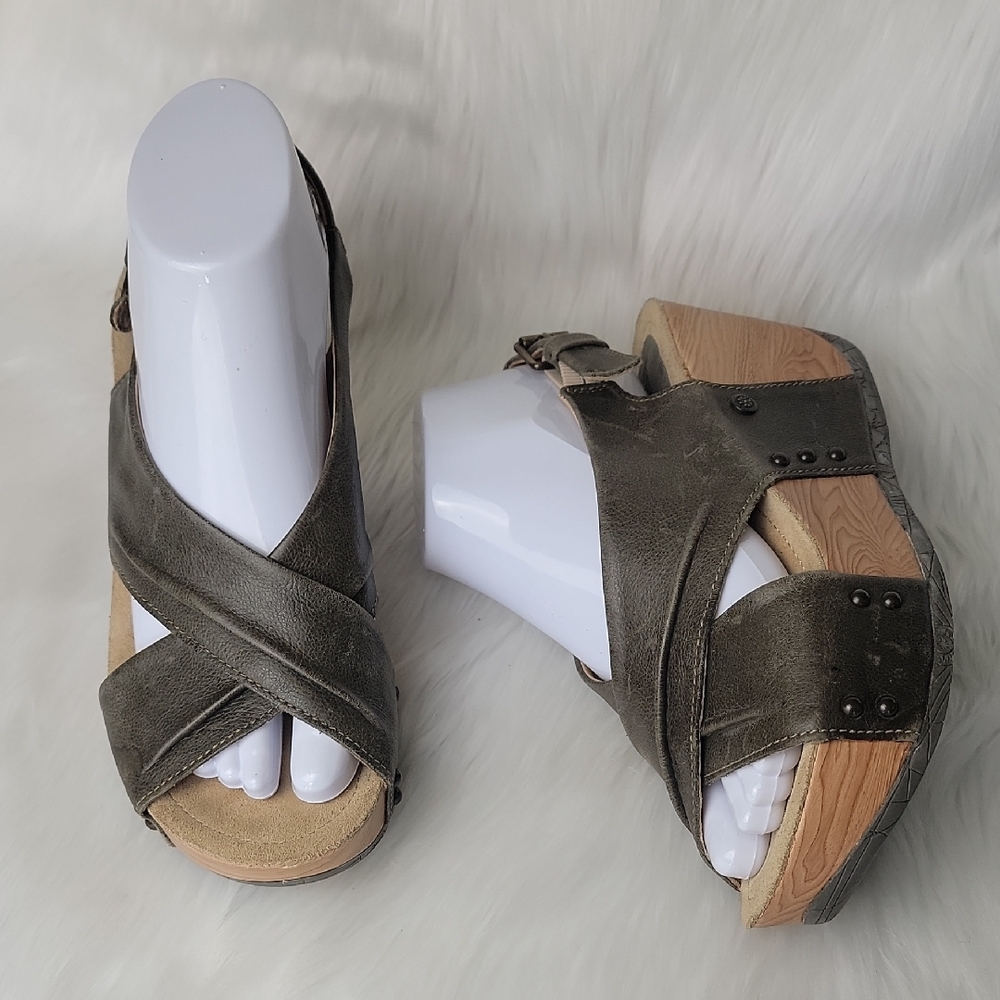 BUSSOLA Formentera Capretto Ivy Leather‎ Comfort Wedge Chucky Boho Sandals 38